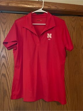 Red Short-Sleeve Polo with 'Nebraska’ logo